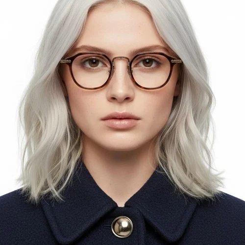 Lunettes ovales en titane et acétate brun #BS0218-0004