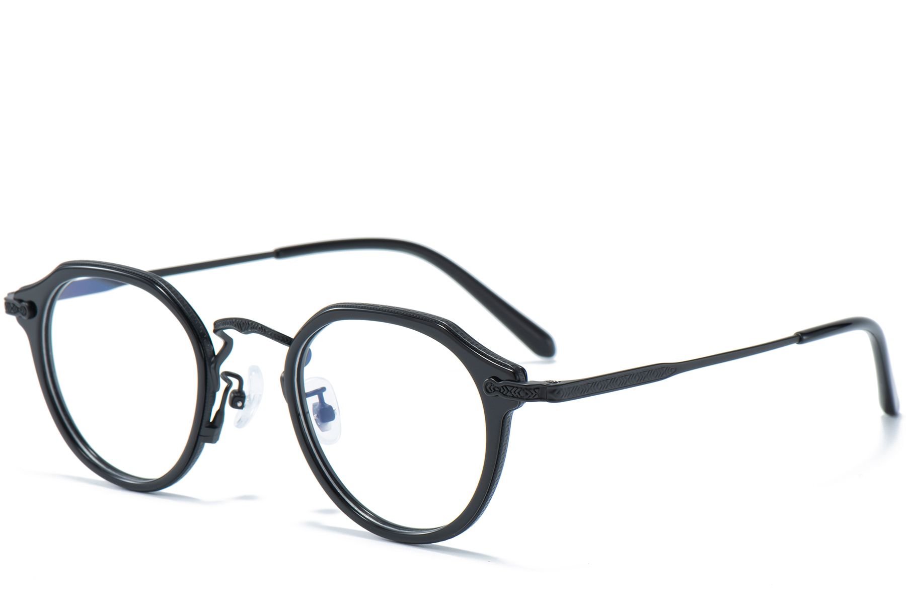 Oval Black Titanium & Acetate Glasses #BS0218-0005