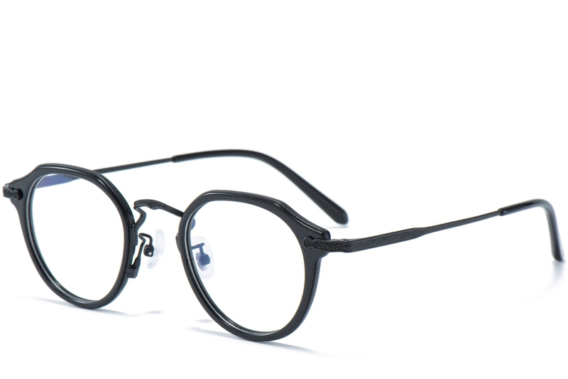 Oval Black Titanium & Acetate Glasses #BS0218-0005