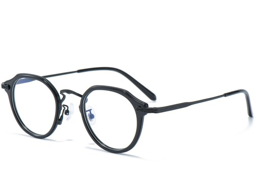 Oval Black Titanium & Acetate Glasses #BS0218-0005