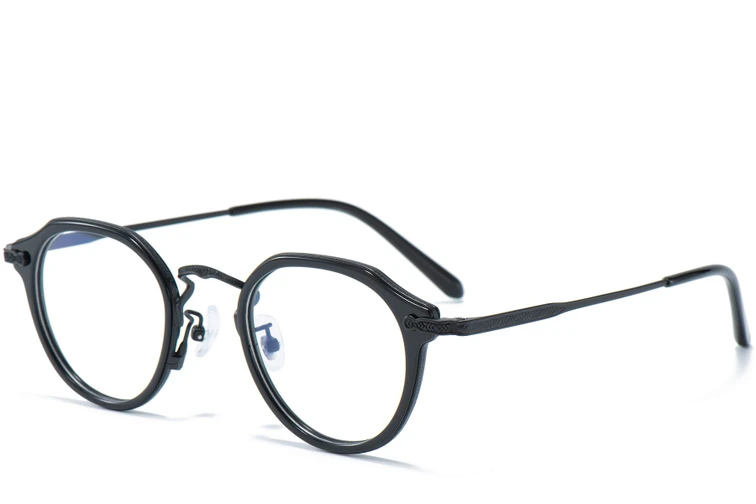 Ovale Brille aus schwarzem Titan und Acetat #BS0218-0005