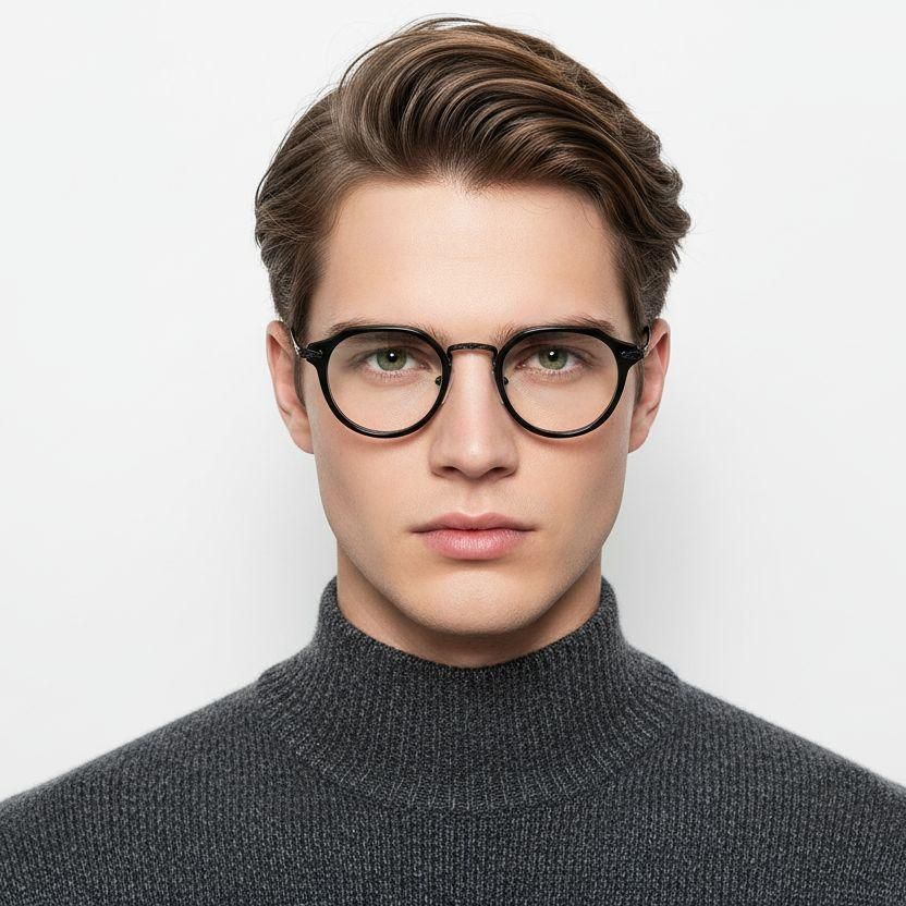 Oval Black Titanium & Acetate Glasses #BS0218-0005
