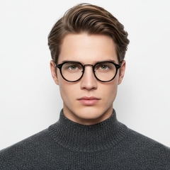 Oval Black Titanium & Acetate Glasses #BS0218-0005