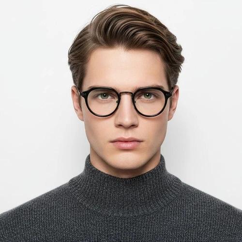 Oval Black Titanium & Acetate Glasses #BS0218-0005