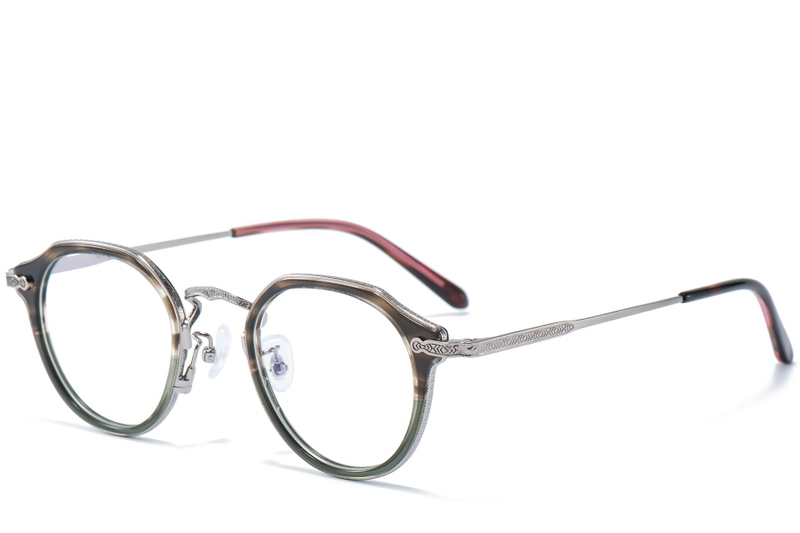 Oval Silver Titanium & Acetate Glasses #BS0218-0006