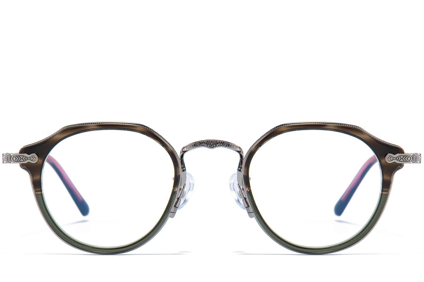Oval Silver Titanium & Acetate Glasses #BS0218-0006