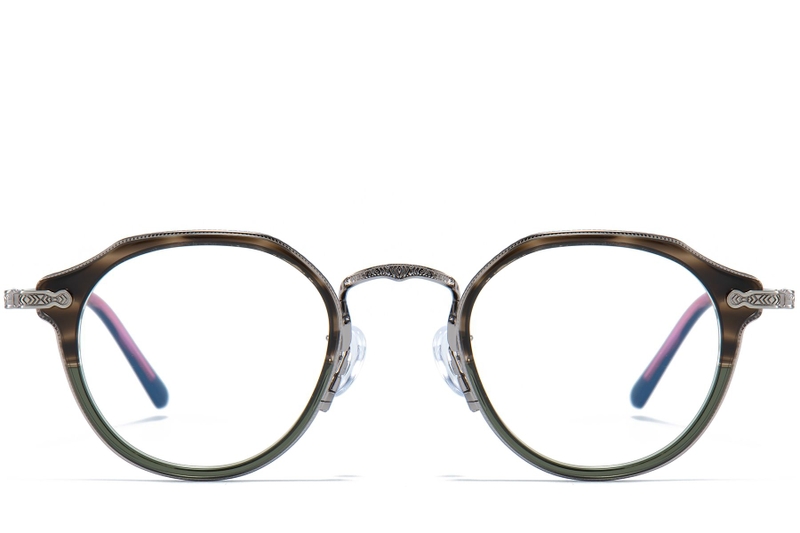 Oval Silver Titanium & Acetate Glasses #BS0218-0006