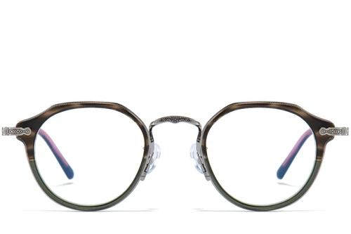 Oval Silver Titanium & Acetate Glasses #BS0218-0006