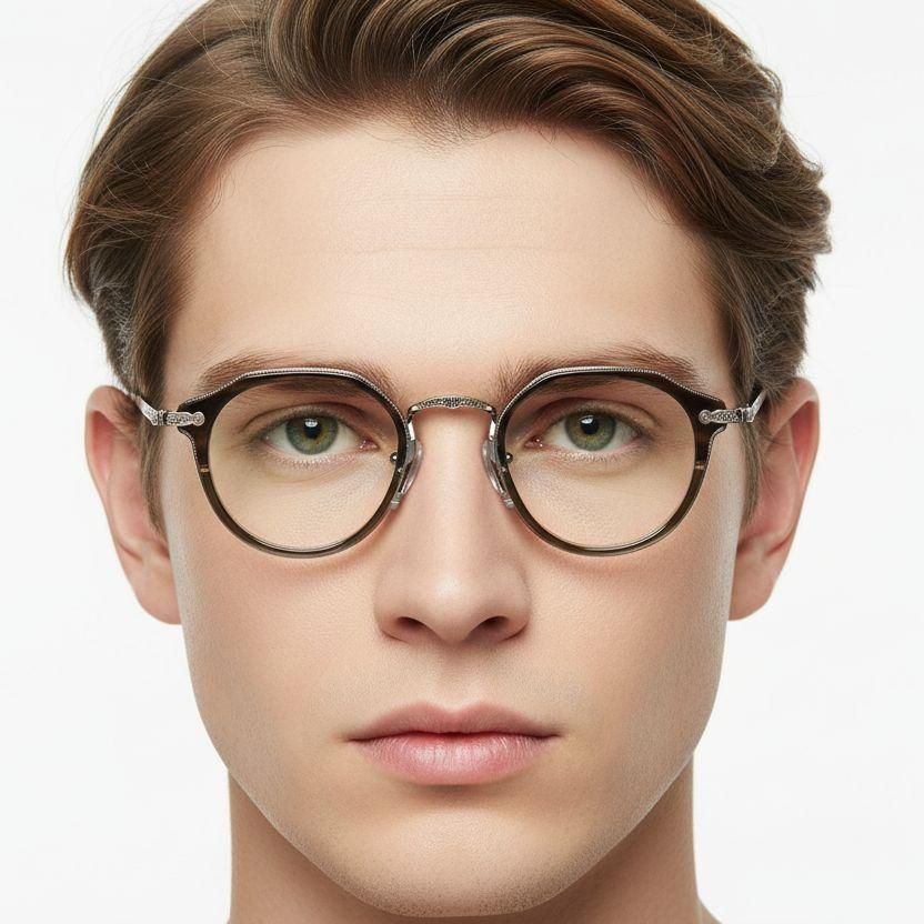 Oval Silver Titanium & Acetate Glasses #BS0218-0006