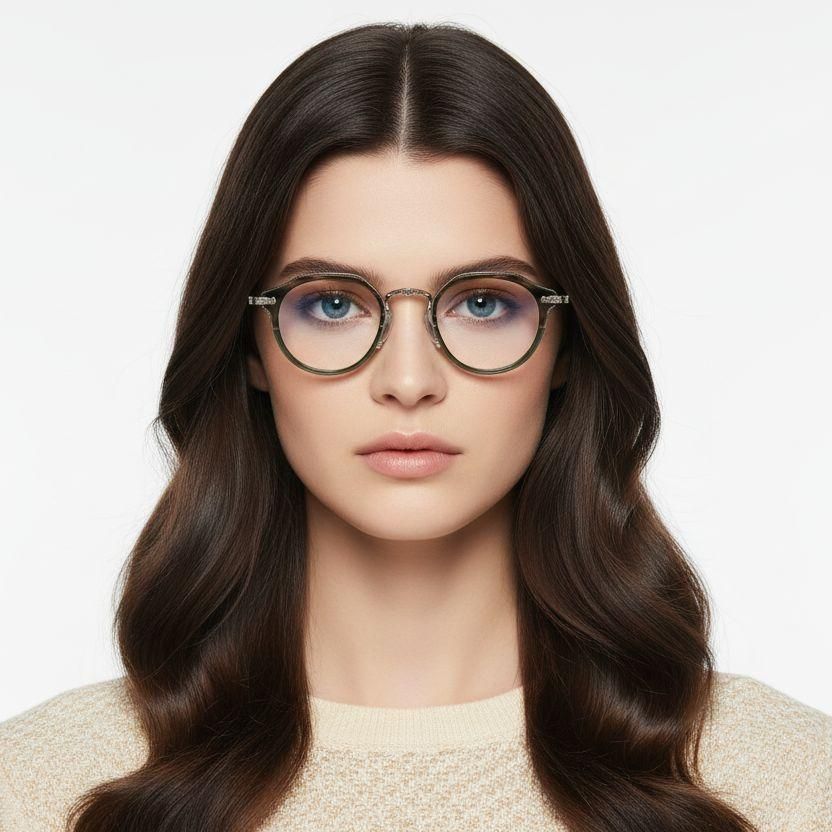 Gafas ovaladas de titanio y acetato plateadas #BS0218-0006