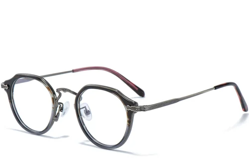 Lunettes ovales en titane gris et acétate #BS0218-0007