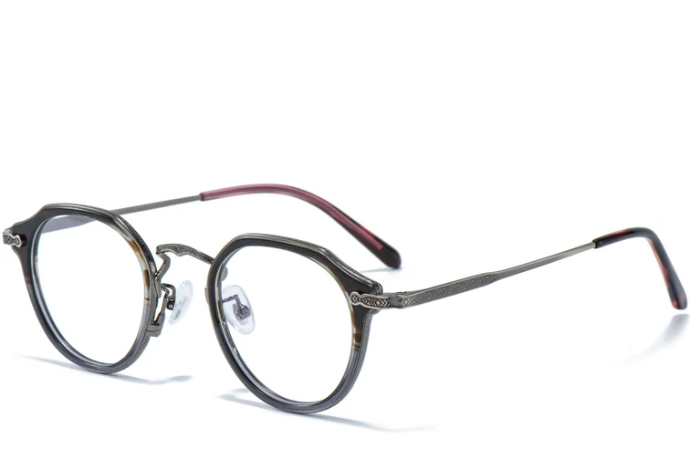 Oval Gray Titanium & Acetate Glasses #BS0218-0007