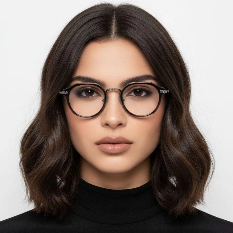 Ovale Brille aus grauem Titan und Acetat #BS0218-0007