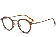 Oval Brown Titanium & Acetate Glasses #BS0218-0008