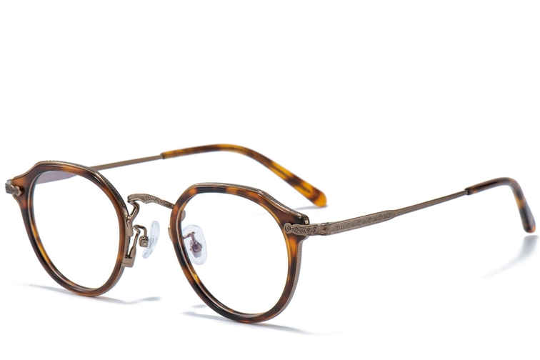 Oval Brown Titanium & Acetate Glasses #BS0218-0008