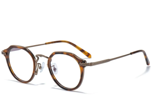 Oval Brown Titanium & Acetate Glasses #BS0218-0008