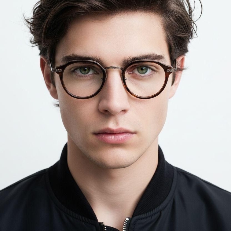 Oval Brown Titanium & Acetate Glasses #BS0218-0008