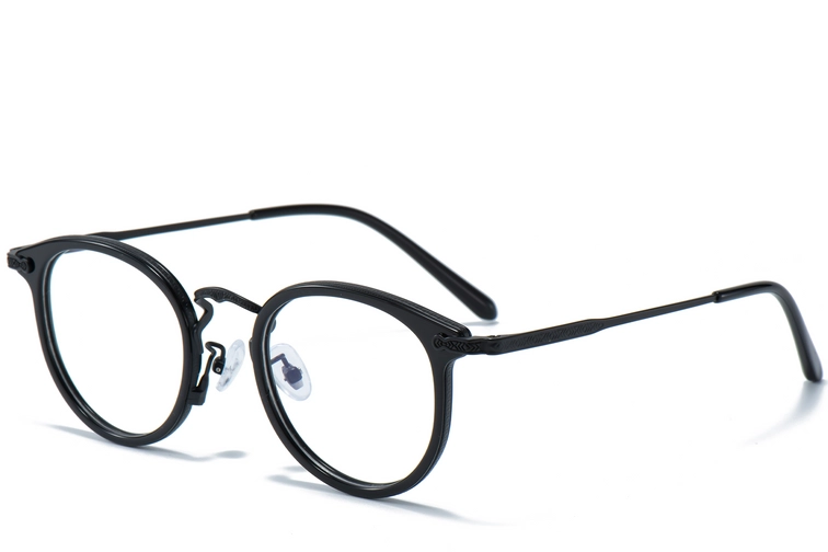 Oval Black Titanium & Acetate Glasses #BS0218-0009