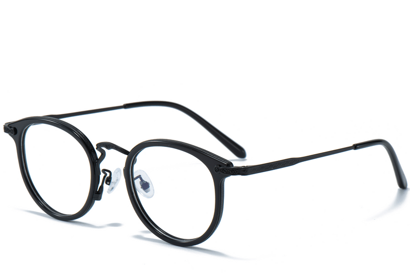 Oval Black Titanium & Acetate Glasses #BS0218-0009