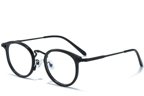 Oval Black Titanium & Acetate Glasses #BS0218-0009