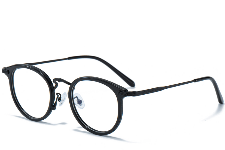Ovale Brille aus schwarzem Titan und Acetat #BS0218-0009