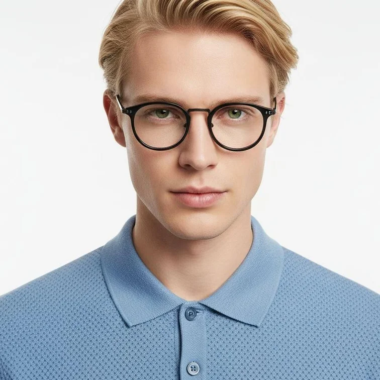 Oval Black Titanium & Acetate Glasses #BS0218-0009