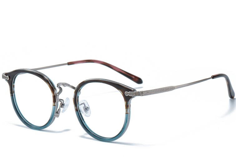 Oval Silver Titanium & Acetate Glasses #BS0218-0010