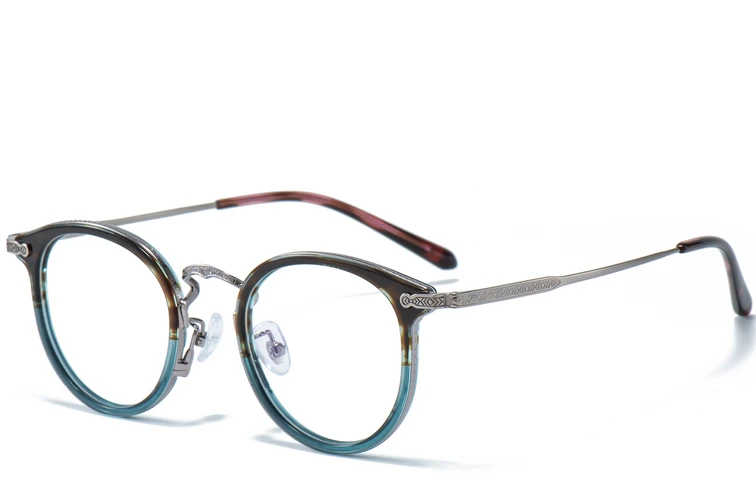 Occhiali ovali in titanio e acetato color argento #BS0218-0010