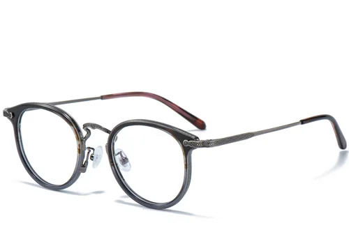Lunettes ovales en titane gris et acétate #BS0218-0011
