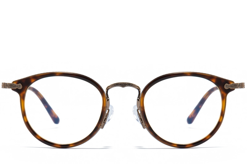 Oval Brown Titanium & Acetate Glasses #BS0218-0012
