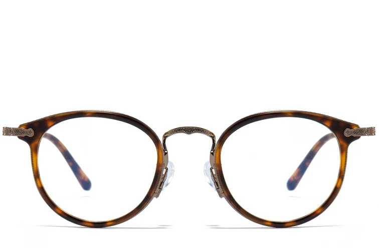 Oval Brown Titanium & Acetate Glasses #BS0218-0012