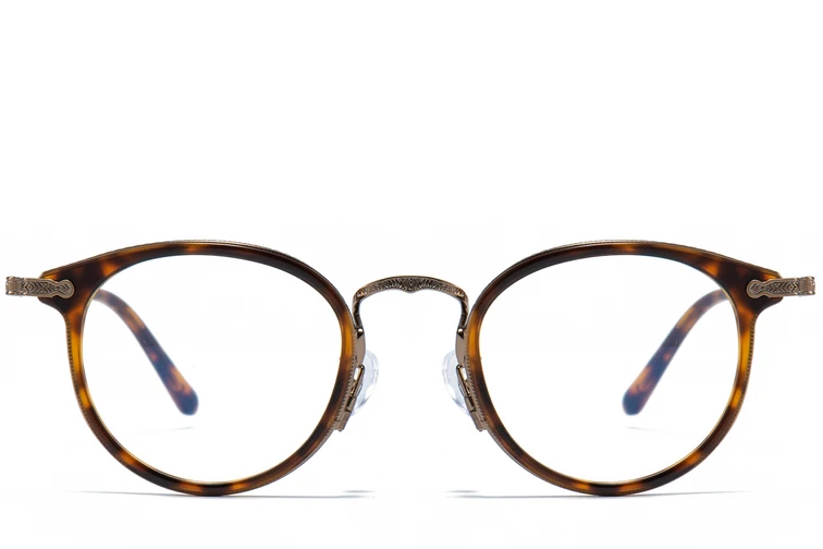 Gafas ovaladas de titanio y acetato marrón #BS0218-0012