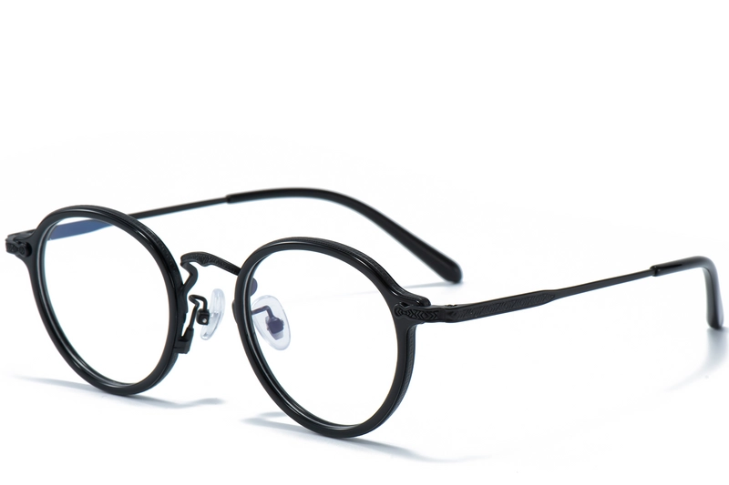 Oval Black Titanium & Acetate Glasses #BS0218-0013