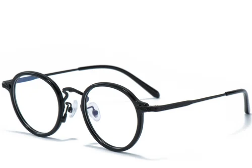 Lunettes ovales en titane noir et acétate #BS0218-0013