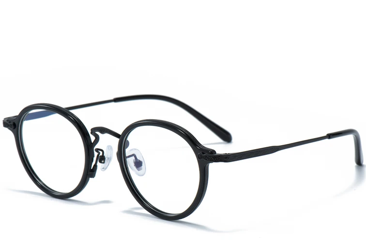 Ovale Brille aus schwarzem Titan und Acetat #BS0218-0013