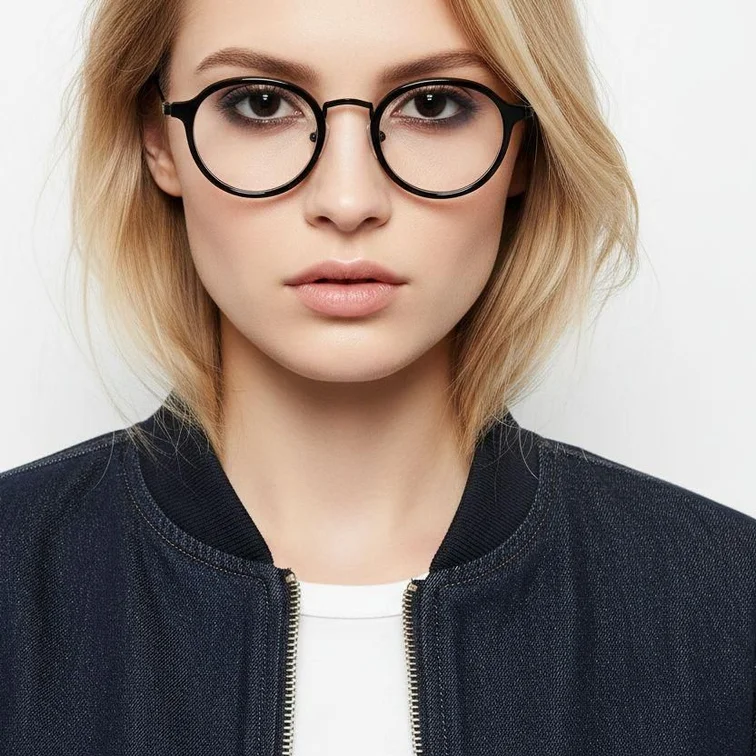Oval Black Titanium & Acetate Glasses #BS0218-0013
