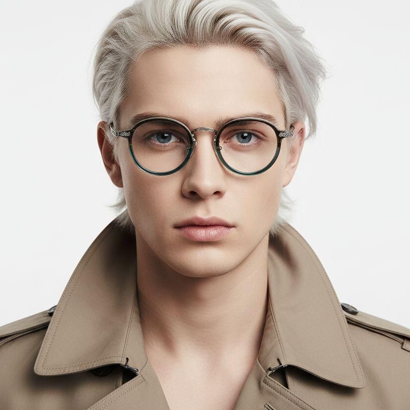 Oval Silver Titanium & Acetate Glasses #BS0218-0014