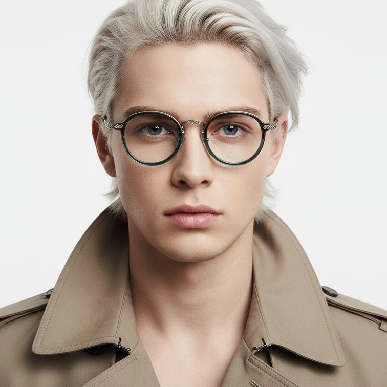 Oval Silver Titanium & Acetate Glasses #BS0218-0014