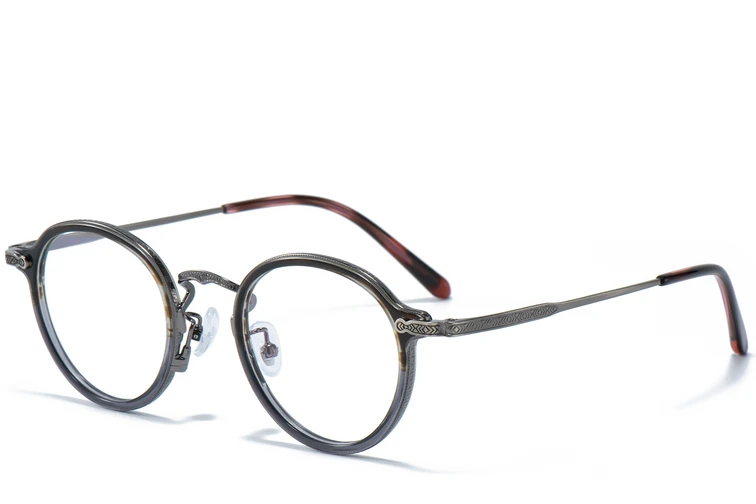 Oval Gray Titanium & Acetate Glasses #BS0218-0015