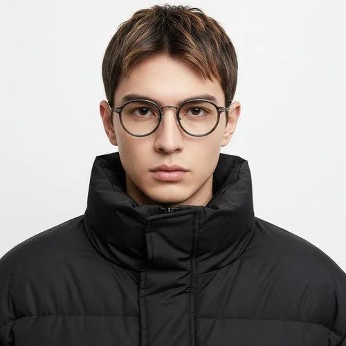 Lunettes ovales en titane gris et acétate #BS0218-0015