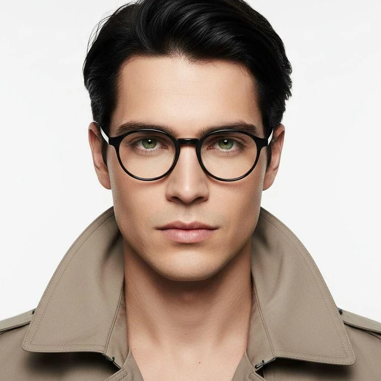 Lunettes ovales en titane noir #BS0218-0019