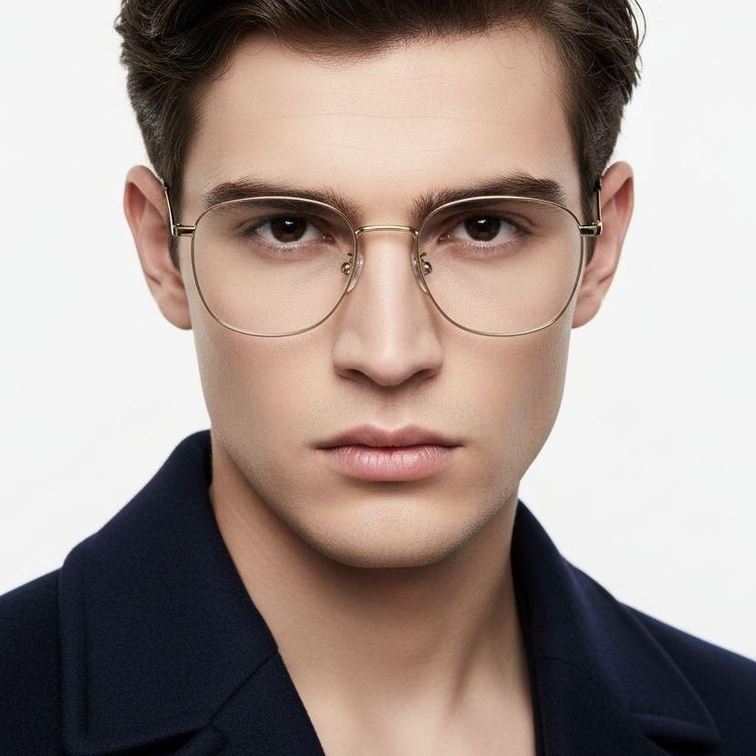 Gafas rectangulares de titanio dorado #BS0218-0063