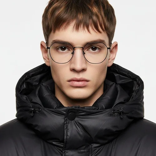 Lunettes ovales en titane noir #BS0218-0069