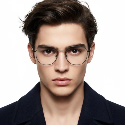Lunettes ovales en titane gris #BS0218-0072