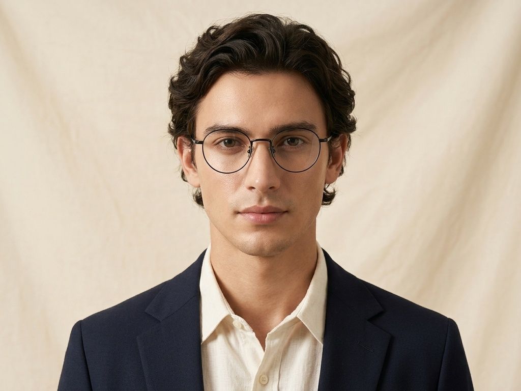 Gafas ovaladas de titanio negro #BS0218-0074