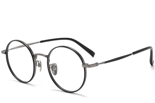 Lunettes rondes en titane noir #BS0218-0079