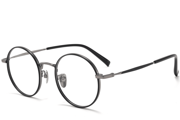 Gafas redondas de titanio negro #BS0218-0079