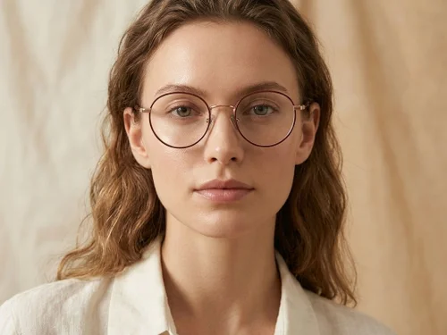 Lunettes rondes en titane rouge #BS0218-0082