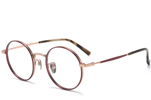 Lunettes rondes en titane rouge #BS0218-0082