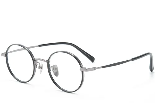 Lunettes rondes en titane noir #BS0218-0083